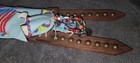 Vintage Native American Moccasin Leather Beaded Wood Display Blue Red Yellow