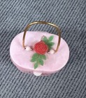 Vintage Pink Rain Bonnet In Miniature Plastic Case With Rose Unused