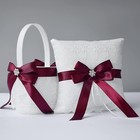 Two Flower Girl Baskets And Ring Pillow Set For Wedding - Burgundy maroon