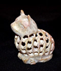 Hand Carved Natural Stone Soapstone Statue Cat With Baby Inside 4 