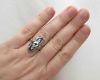 Vintage Art Deco Lab Created Diamond   Sapphire Wedding 14k White Gold Fn Ring