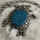 Vintage Native American Style Faux Turquoise Turtle Necklace Big Statement
