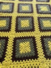 Handmade Granny Square Afghan Throw Blanket Blocks Yellow 48 x60    Vintage