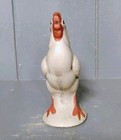 Vintage Ceramic Rooster Chicken Figurine 3 5  Off White Red Distressed Farmhouse