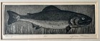 Etching  trout   Hand Signed By Sylvia K---  6 25 Aluminum Frame Mat 13 X 8 Fish