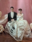 Vintage 1940 s Or  50 s Wedding Cake Topper Bride   Groom Bell In Glass Dome 