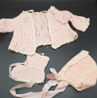 Vintage Pink Newborn Knitted Baby  or Doll  Sweater  Hat  Bootie-1 Set  0-3 M 