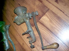 Lot Of  2  Vintage Meat Grinders Universal Wood Handles Rustic Deco Farm