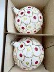 Vtg Italy Glass Christmas Ornaments 6 White Pink Scallop Gold Glitter Mcm