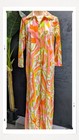 Vintage Neon 70s Travel Lite By Boutique Psychedelic Lounge Gown Robe Caftan S