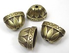 4 Large Antique Bronze Pewter Caps Focal Beads Bohemian Tassel Component