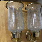 Pair  2  Vtg Solid Brass Candle Holders Sconces Crackle Glass Wall Mount 15  