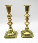 Small Late 19th Century Pair Of Brass Candlesticks - Working Pushers