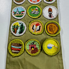 Vintage 70s  Boy Scouts Green Sash W 21 Round Merit Badge Patches