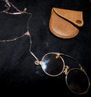 Oxford Pince Nez Eye Glasses W 1 10 12kgf Frames On Original Chain   Case  Rare 