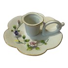 Vtg 1950s Lefton Hand Painted China Saucer Candle Holder W Handle Flowers  2450