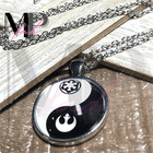 Star Wars Necklace Cabochon Pendant Silvr Chain Galactic Jedi Order B w Yin Yang