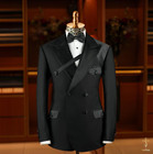 Black Men s Suit Peak Lapel Double Breasted Formal Business Wedding Groom Tuxedo