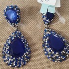 Nwt  925 Sterling Silver Royal Blue Cats Eye Rhinestone Teardrop Earrings