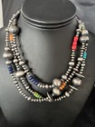 Turquoise Coral   Spiny Oyster Navajo Pearls Sterling Silver Bead Necklace 60 