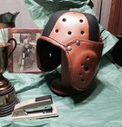 1920-30s  Leather Jim Thorpe Historic Black Cross  Leather Football Helmet