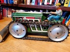 Nice Vintage Early 1940 s Marx  Tin Litho Green Wind Up  Farm Tractor W  Scraper