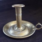 Antique Mid 19th Century Brass Candlestick Holder Push Up Good Condition 4 5x6in