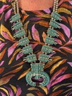     vintage Zuni Sterling Petit Point Turquoise Squash Blossom Necklace Signed     