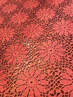 Vtg Handmade Deep Pink Crochet Tablecloth Floral 56 X 84  Cotton Rectangle Frshp