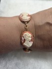Vtg Gold Tone Orange White Huge Cameo Bracelet