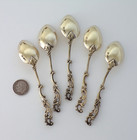 All 5 Bruckmann Sohne 800 German Silver Demitasse Spoons Open Work Gold Wash