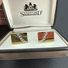 Vintage Stafford Gold Tone Rhinestone Square Enamel Cufflinks In Original Box