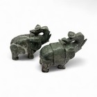 Pair Of Hand-carved Green Jade Elephant Statues Jade Stone