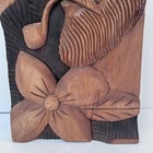 Vintage Wood Carving Wall Art Man Smoking Pipe Flower Hanging Sculpture