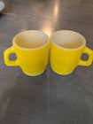 Vintage Set Of 2 Anchor Hocking Yellow Coffee Cup Mug Stackable Milk Glass 3 5  