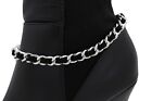Women Silver Metal Chain Boot Bracelet Shoe Black Fabric Charm Band Anklet Strap
