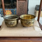  2 Vtg Brass Planter Indoor Rustic Footed Pot Gold Decorative Handles   Feet