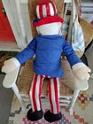 Patriotic Uncle Sam Vtg Porch Sitter Stuffed Plush Life Size Red   Blue Read    