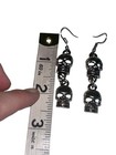 Costume Hook Silvertone Double Skull Dangle Earrings Pierced Halloween Goth
