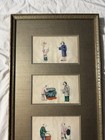 4 Antique 19th Century Chinese Watercolor Painting Pith Rice Paper Framed Set