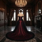 Black Burgundy Gothic Wedding Dresses Floral Lace Appliques Vintage Bridal Gowns