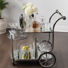 Chrome Glass Metal Beverage Cart Serving Bar Rolling Wine Storage Portable Party