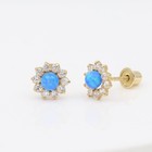 Blue Baby Earrings Solid 14k Gold Screw Protective Backs Infant Flower Earring
