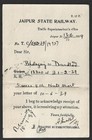 India Jaipur State Official 1931-46 1 4a On Jaipur State Railway Postcard