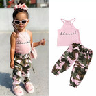 Toddler Baby Girls Clothes Sleeveless Off Shoulder Tops Camo Pants 2pcs Outfits