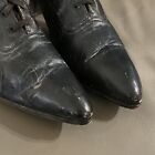Antique Victorian Edwardian Leather Black Lace Up Boots Witch Crescent Moon Heel