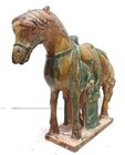 Rare Antique Sancai Horse Tang Dynasty Style Hand Glazed Ceramic Statue 11  Tall