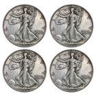 Lot Of 4 - 90  Silver Walking Liberty Half Dollars Circulated  four Coins 