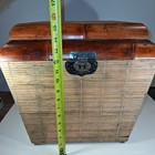Vintage Chinese Woven Bamboo Storage Chest Blanket Trunk Red Bentwood Asian Box 