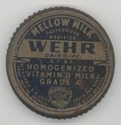 Rare Antique Tin Litho  wehr Dairy Mellow Milk Bottle Cap  Hamilton Ohio